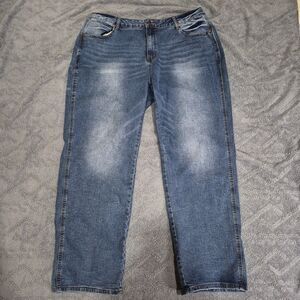 Flamingals Womens 4XL Wide Leg Blue Jeans High Waisted Plus Size Stretch Denim